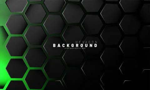 Abstract black hexagon pattern on green neon background technology style. Hon Stock Illustration