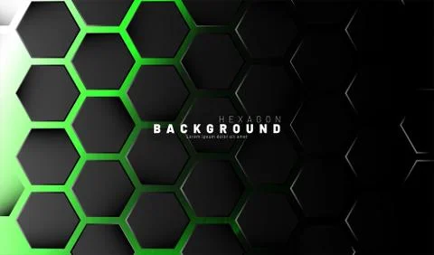 Abstract black hexagon pattern on green neon background technology style. Hon Stock Illustration