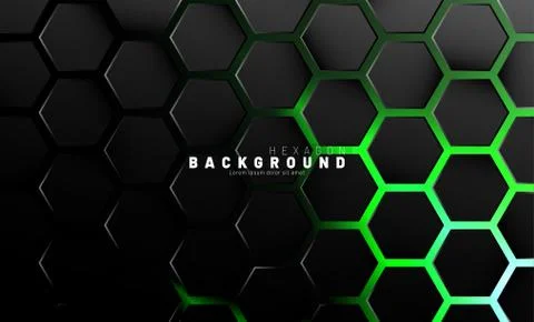 Abstract black hexagon pattern on green neon background technology style. Hon Stock Illustration