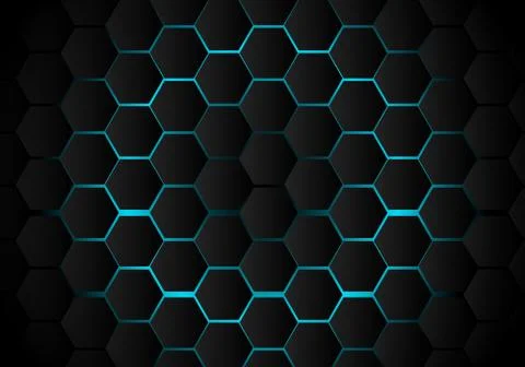 Abstract black hexagon pattern on light blue background technology style. Hon Stock Illustration