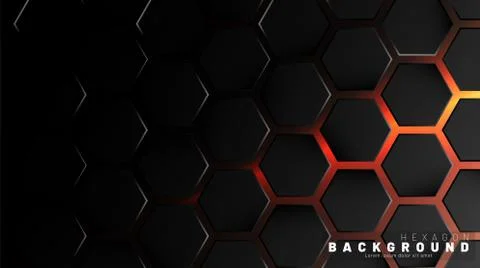 Abstract black hexagon pattern on neon gradient orange background technology  스톡 일러스트
