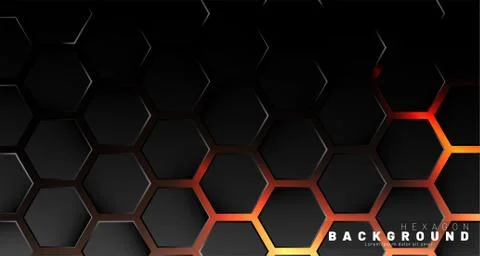 Abstract black hexagon pattern on neon gradient orange background technology  스톡 일러스트