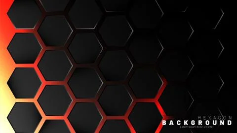Abstract black hexagon pattern on neon gradient orange background technology  스톡 일러스트