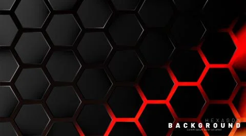 Abstract black hexagon pattern on neon gradient orange background technology  Stock Illustration