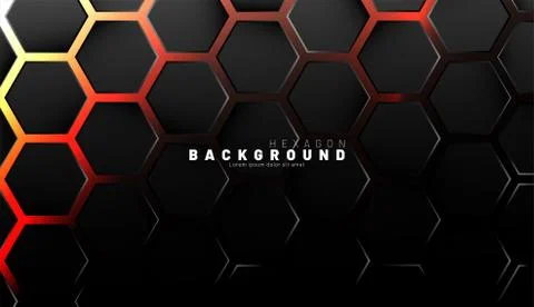 Abstract black hexagon pattern on neon gradient orange background technology  Stock Illustration