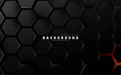 Abstract black hexagon pattern on neon gradient orange background technology  스톡 일러스트