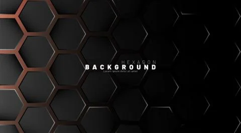 Abstract black hexagon pattern on neon gradient orange background technology  Stock Illustration