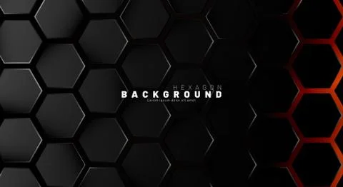 Abstract black hexagon pattern on neon gradient orange background technology  Stock Illustration
