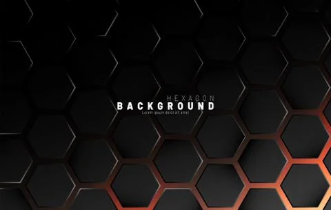 Abstract black hexagon pattern on neon gradient orange background technology  Stock Illustration