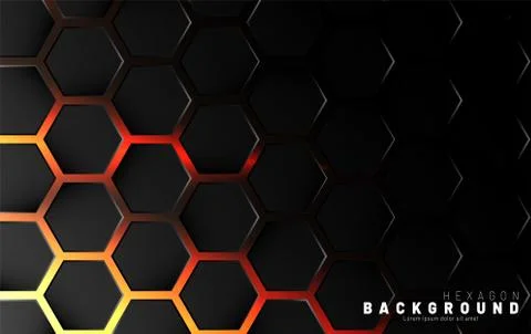Abstract black hexagon pattern on neon gradient orange background technology  イラスト素材