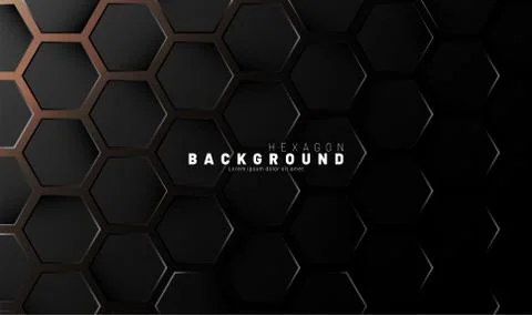 Abstract black hexagon pattern on neon gradient orange background technology  Stock Illustration
