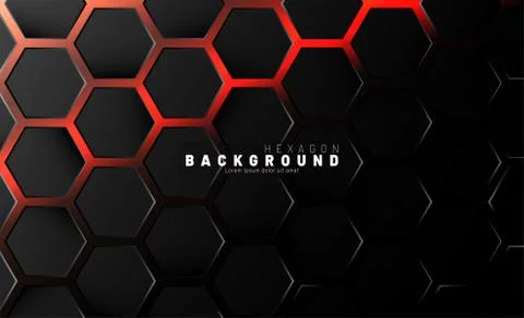 Abstract black hexagon pattern on neon gradient orange background technology  Stock Illustration