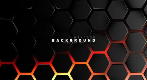 Abstract black hexagon pattern on neon gradient orange background technology  스톡 일러스트