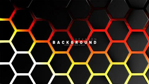 Abstract black hexagon pattern on neon gradient orange background technology  Stockillustratie