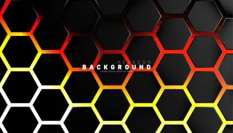 Abstract black hexagon pattern on neon gradient orange background technology  스톡 일러스트