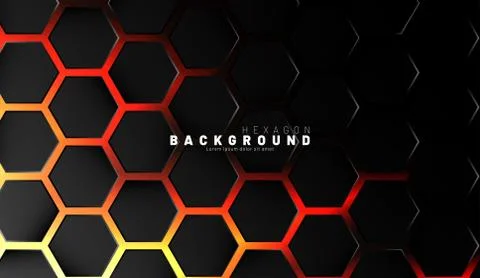 Abstract black hexagon pattern on neon gradient orange background technology  스톡 일러스트