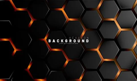 Abstract black hexagon pattern on a technology style of neon gradient backgro Stock Illustration