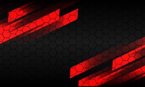 Abstract black hexagon red light slash technology futuristic geometric design Stock Illustration
