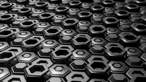 Abstract black hexagonal geometric layered. Futuristic hexagons surface. Futu Stock Illustration