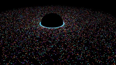 Abstract black hole with glowing blue ring and colorful swirling particle a.. Vídeo Stock 342338026