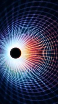 Abstract black hole gravity well with neon glowing cyberspace grid Stock Illustration