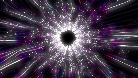 Abstract black hole vortex with glowing pink and white data streams and parti Stock Illustration