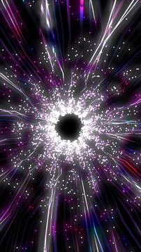 Abstract black hole vortex with glowing pink and white data streams and par.. Stock Photos