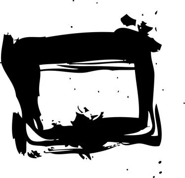 Abstract Black Ink Brush Stroke Square Frame with Splatters Stock Illustration