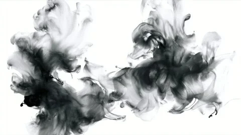 Abstract black ink clouds swirling on white background, background animatio.. Видео 342041207