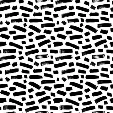 Abstract black ink dash vector seamless pattern. Stock Illustration