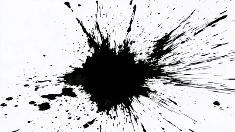 Abstract black ink splash burst on white background, hand drawn digital ani.. Stock Footage 342046181