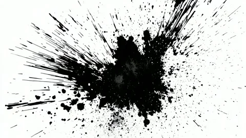 Abstract black ink splash explosion on white background, hand drawn digital.. Stock Footage 342046183