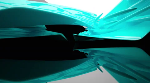 Abstract black interior with glossy turquoise sculpture. Architectural backgroun Stock Footage 68412468