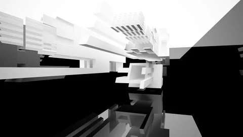 Abstract black interior with glossy white geometric shapes. Stock Footage 70953090