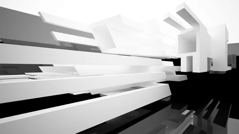 Abstract black interior with glossy white geometric shapes. Stock Footage 71027434