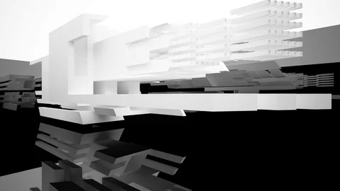 Abstract black interior with glossy white geometric shapes. Stock-Footage 71027528