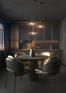 Abstract black interior with gold mesh. Close Up dark livingroom. Stock Illustration