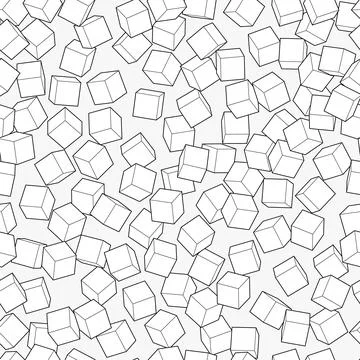 Abstract black line white cubes seamless pattern on grey. Minimal print. Stock Illustration