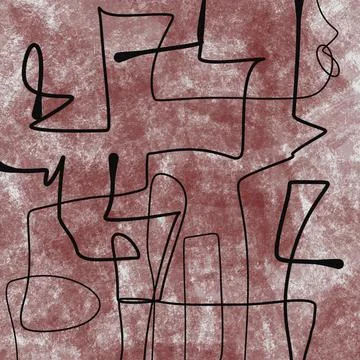 Abstract black lines on rust texture on canvas, red wine messy brush strokes, Stock Illustration