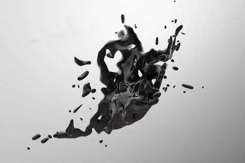 Abstract black liquid drops splashing on a white background - illustration, c 库存插图