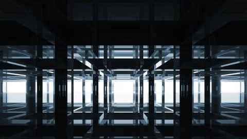 Abstract black modern interior with shining mirror elements Illustrazione stock