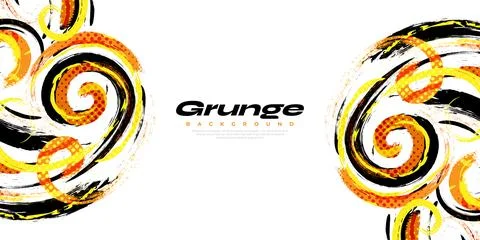 Abstract Black, Orange and Yellow Brush Background with Halftone Effect Illustrazione stock