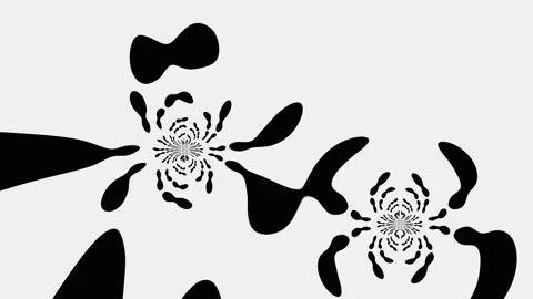 Abstract Black Organic Shapes Evolving in Light Grey Stripes Cinematic Motion Video stock 341691754
