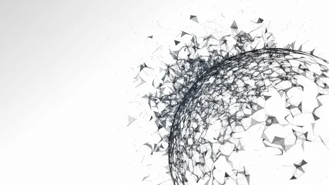 Abstract black plexus structure on sphere earth cracking and exploding on whi Stock Footage 123635179