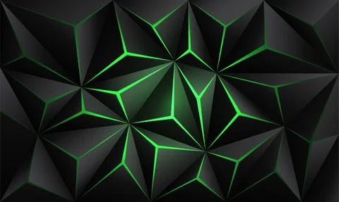 Abstract black polygon green light futuristic technology design background ve Stock Illustration
