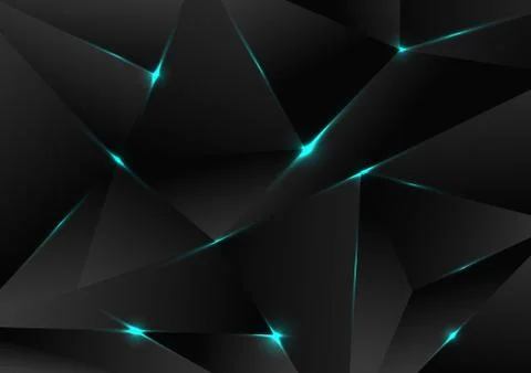 Abstract black polygon pattern with blue laser light lines  on dark backgroun Illustrazione stock