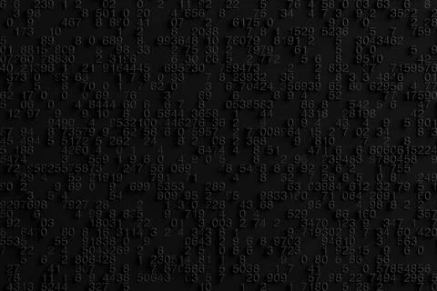 Abstract Black Random Numbers Numeric Characters Background Texture. 3d Ren.. 库存插图