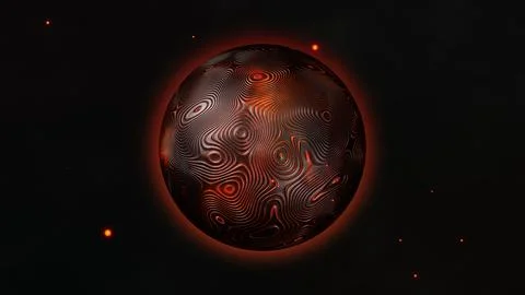 Abstract Black Red Topographic Sphere, Futuristic 3D Contour Line Planet on.. 스톡 일러스트