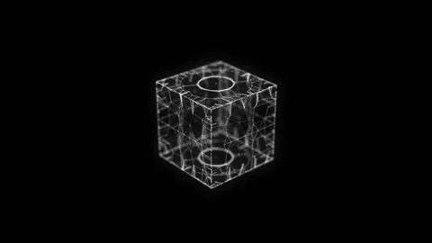 Abstract black sci-fi cube with particle and lines. Wireframe cube. Video stock 247553040