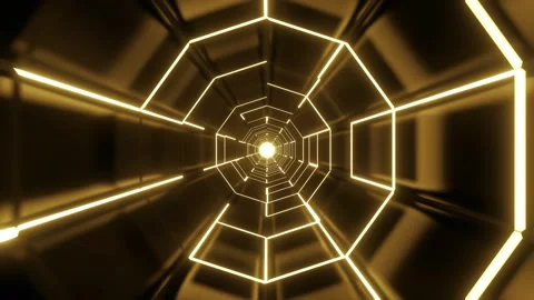 Abstract black sci-fi tunnel and yellow light seamless loop, 4k 3d animation Stock Footage 264575340